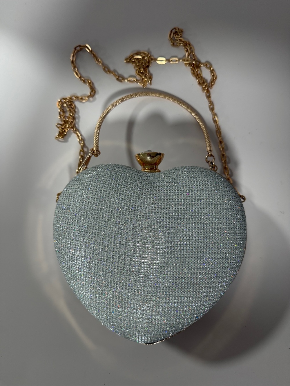 Crystal Heart Crossbody Clutch - silver